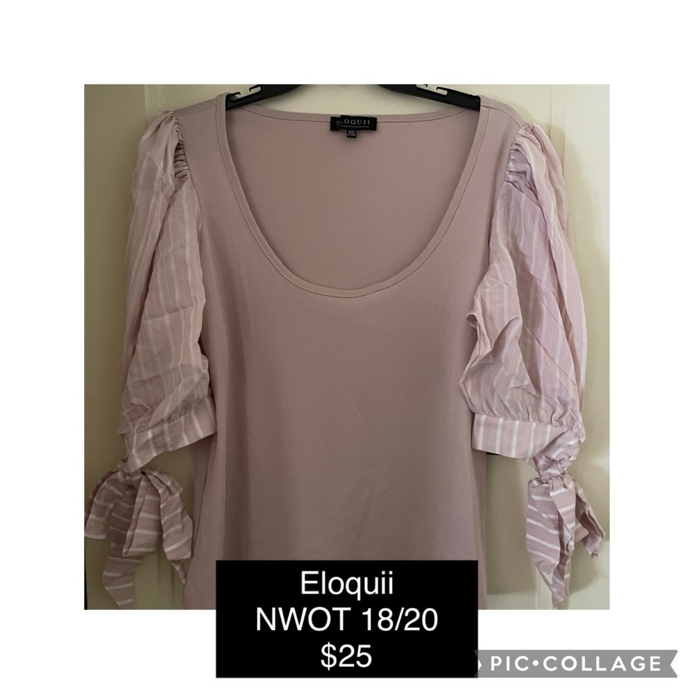 Eloquii Women's Pink Top with Organza Puff Sleeves